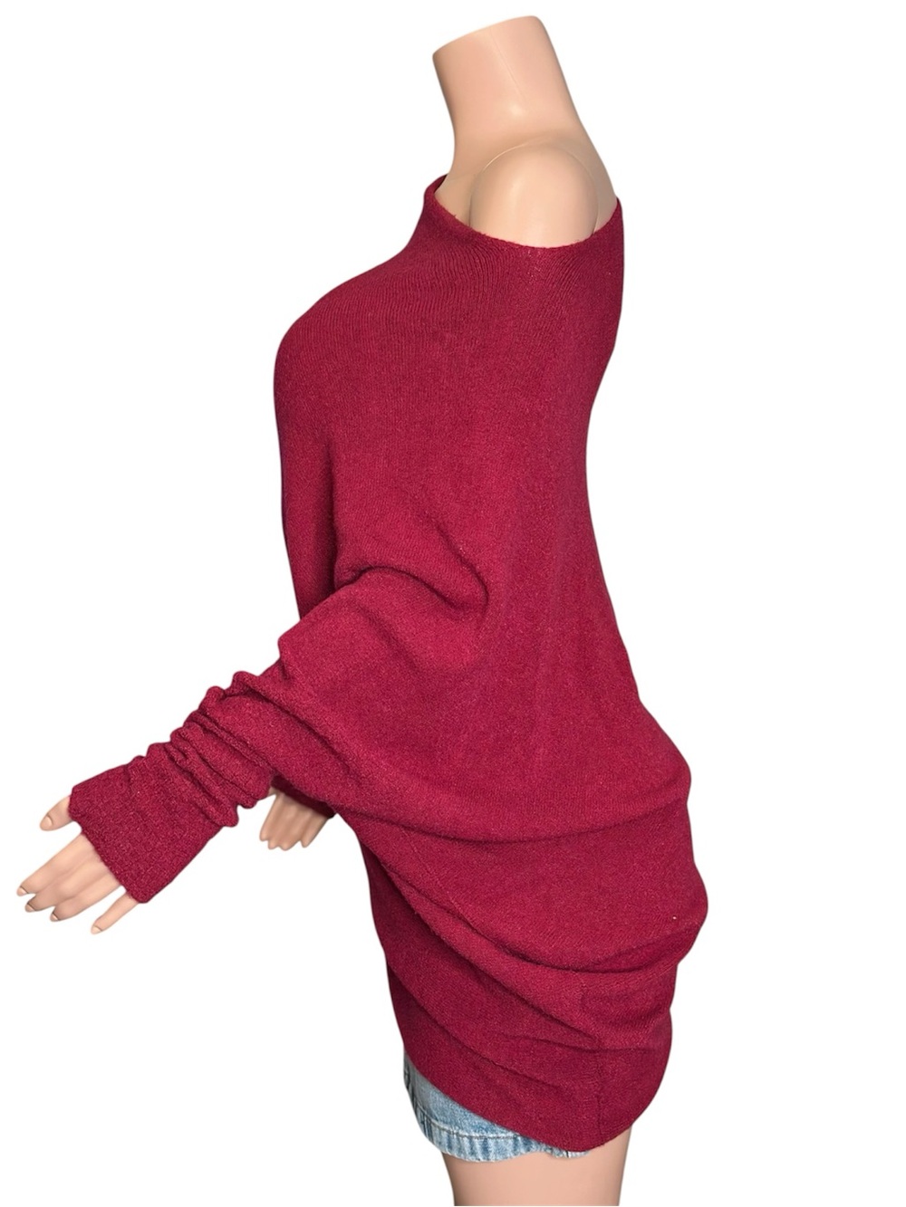 JAKI LONDON Asymmetric Draped Knit Sweater, Carmine, L/XL - Picture 3 of 6